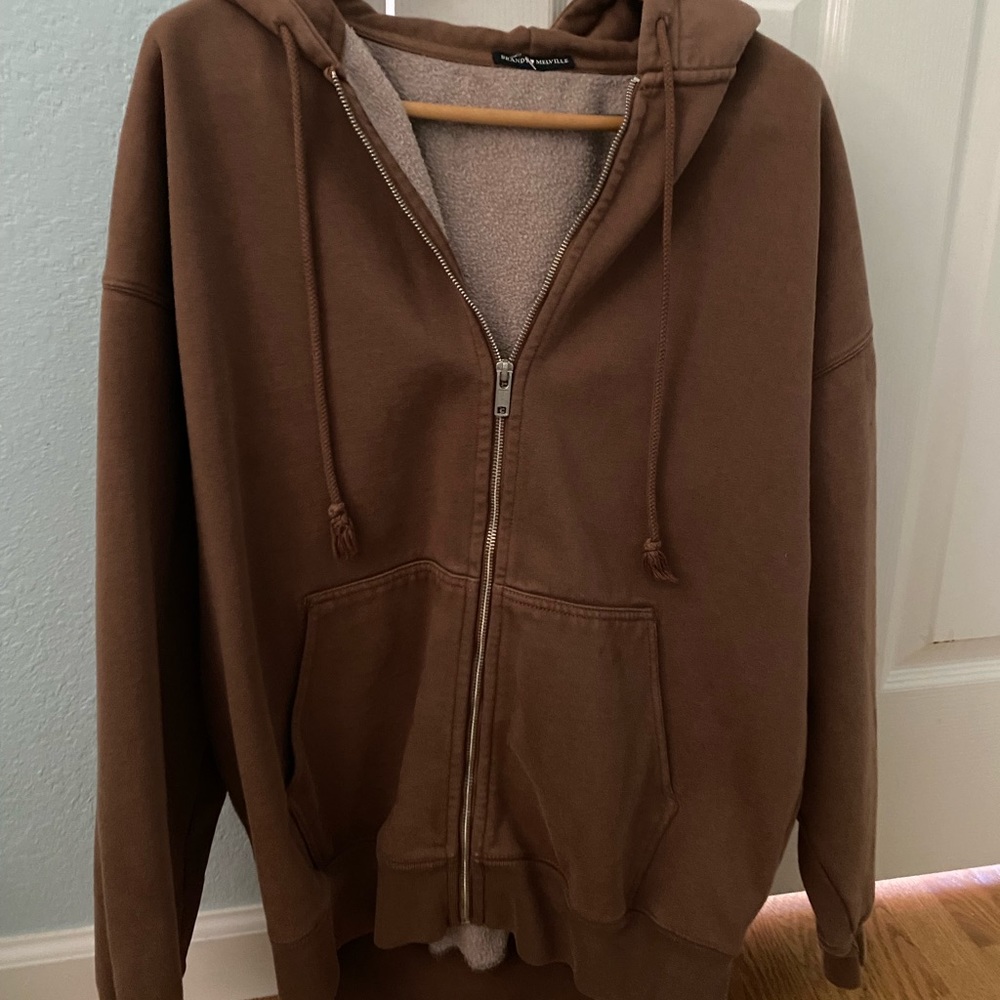 Brown oversized Christy Brandy Melville zip up hoodie
